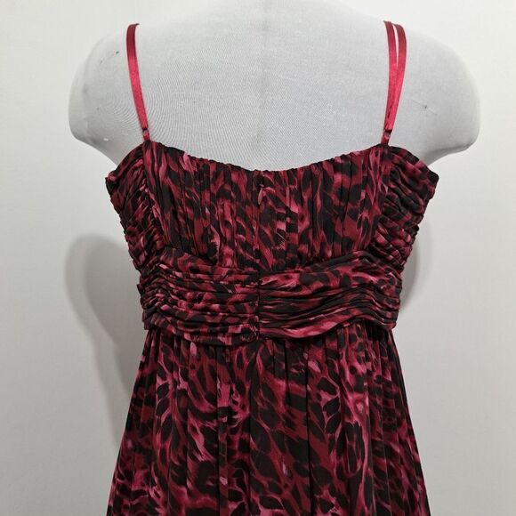 Oleg Cassini Floral Print Chiffon Knee Length Burgundy/Black Size 14 - Picture 10 of 16